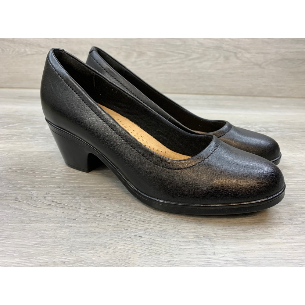 Clarks Collection Ultimate Comfort Black Round Toe Block Heel Pumps Women's 6.5